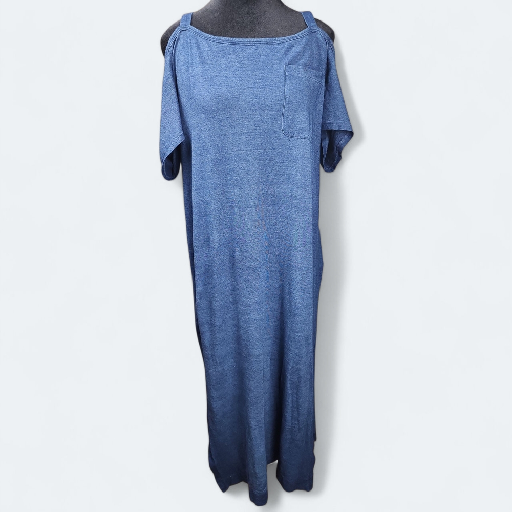CLOTH & STONE | Anthropologie Cold Shoulder Cotton Blue Maxi Dress